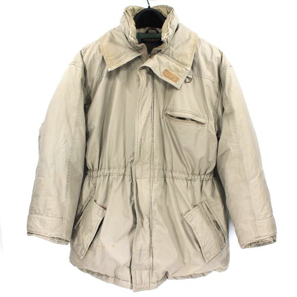 Brooks Brothers Tan Down Filled Insulated Zip-Up Coat Large Cinched Waist Jacket - Picture 1 of 7